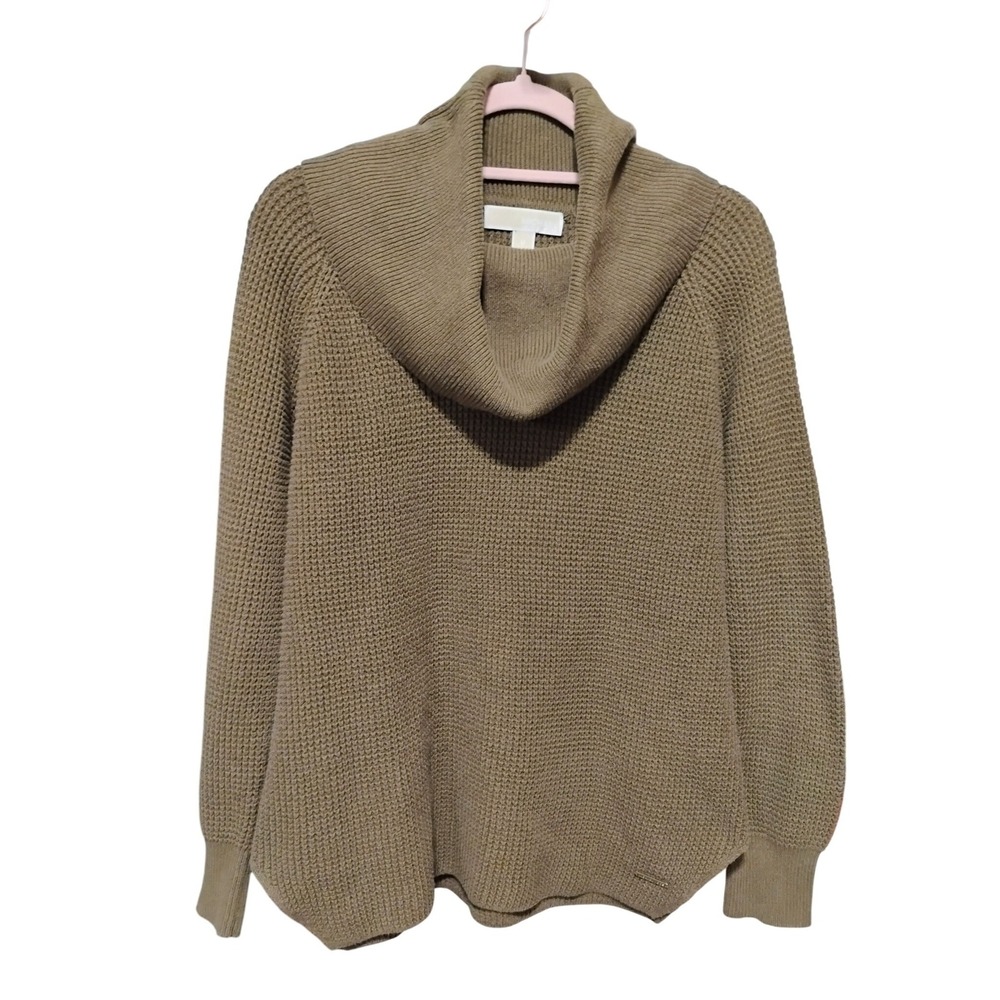 Michael Kors Womens Sweater Medium Cowl Neck Knit Olive Green Cozy